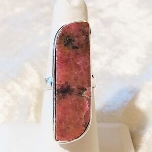 NWOT Large Natural Rhodonite Ring .925 Sterling Overlay Size 7